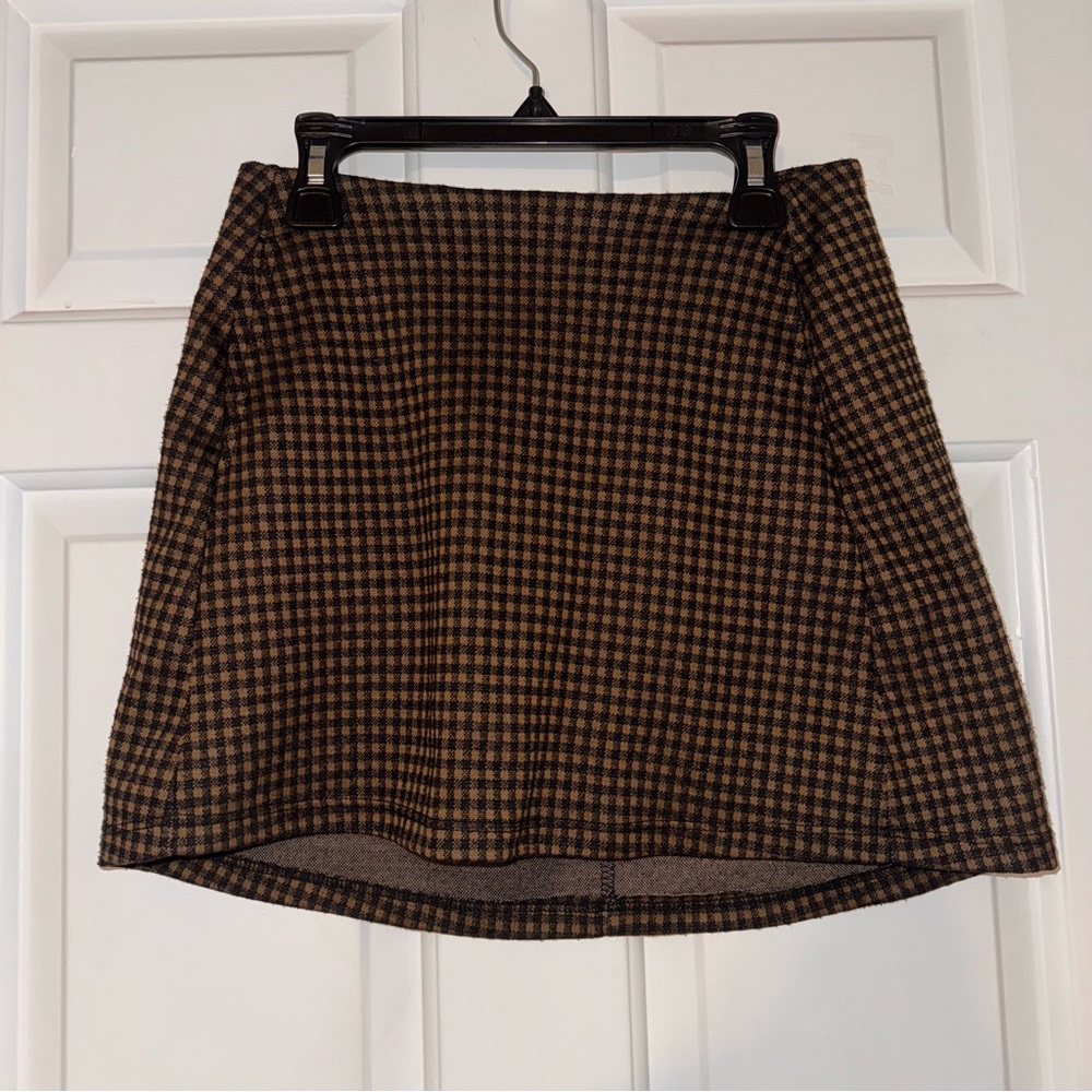 Altar'd State Brown Checkered plaid Mini Skirt with pockets S